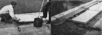 Holzfaserplatten (Altmark-Platten) werden mit Heißbitumen satt verklebt 